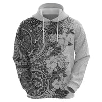 Polynesia Hoodie Hibiscus and Hawaiian Tribal Tattoo Retro Style Gray Color - Wonder Print Shop
