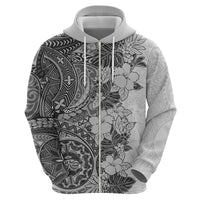 Polynesia Hoodie Hibiscus and Hawaiian Tribal Tattoo Retro Style Gray Color - Wonder Print Shop