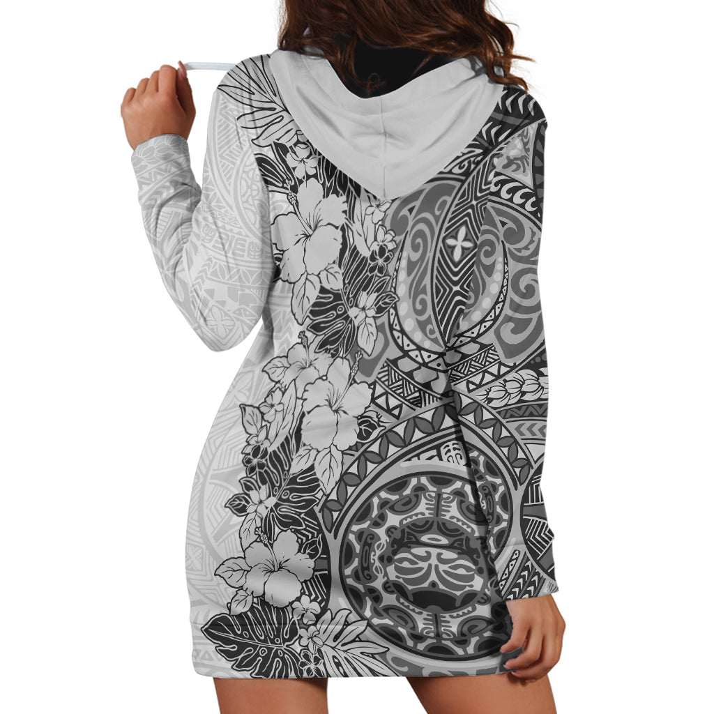 Polynesia Hoodie Dress Hibiscus and Hawaiian Tribal Tattoo Retro Style Gray Color - Wonder Print Shop