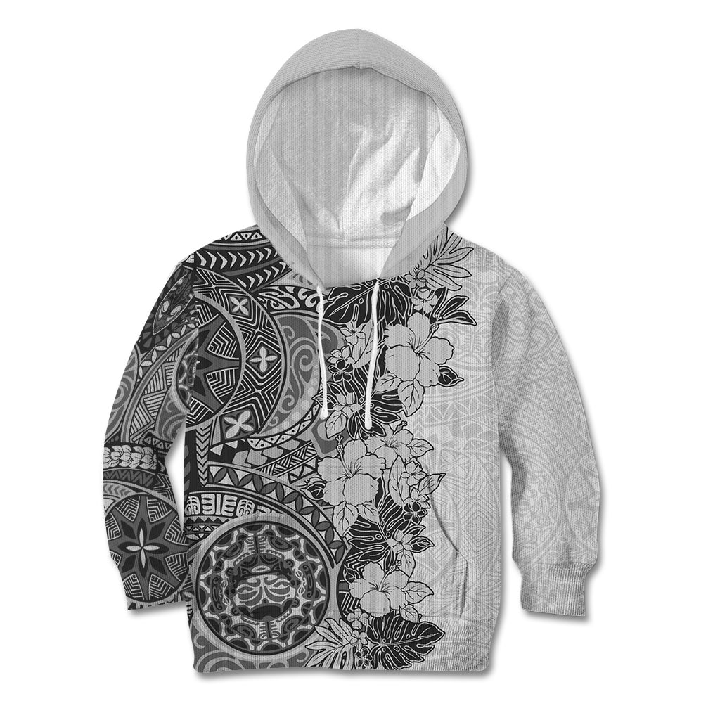 Polynesia Kid Hoodie Hibiscus and Hawaiian Tribal Tattoo Retro Style Gray Color - Wonder Print Shop