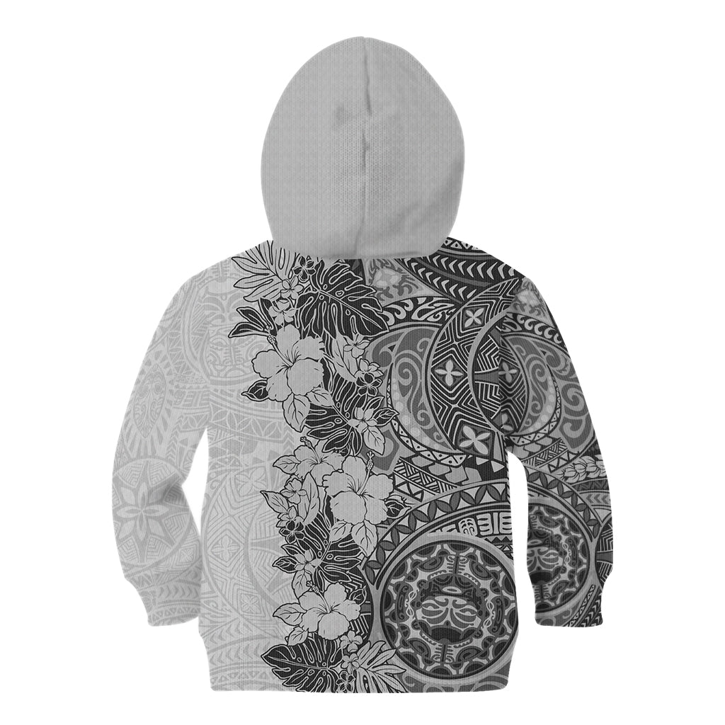 Polynesia Kid Hoodie Hibiscus and Hawaiian Tribal Tattoo Retro Style Gray Color - Wonder Print Shop