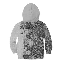 Polynesia Kid Hoodie Hibiscus and Hawaiian Tribal Tattoo Retro Style Gray Color - Wonder Print Shop