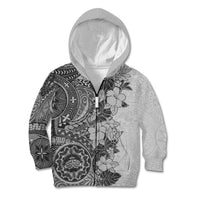 Polynesia Kid Hoodie Hibiscus and Hawaiian Tribal Tattoo Retro Style Gray Color - Wonder Print Shop