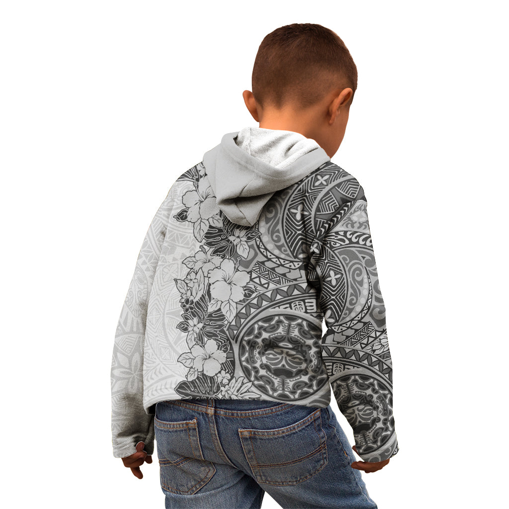 Polynesia Kid Hoodie Hibiscus and Hawaiian Tribal Tattoo Retro Style Gray Color - Wonder Print Shop