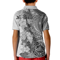 Polynesia Kid Polo Shirt Hibiscus and Hawaiian Tribal Tattoo Retro Style Gray Color - Wonder Print Shop