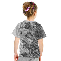 Polynesia Kid T Shirt Hibiscus and Hawaiian Tribal Tattoo Retro Style Gray Color - Wonder Print Shop