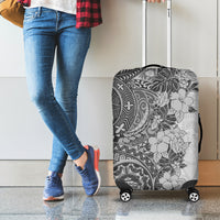 Polynesia Luggage Cover Hibiscus and Hawaiian Tribal Tattoo Retro Style Gray Color - Wonder Print Shop