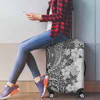 Polynesia Luggage Cover Hibiscus and Hawaiian Tribal Tattoo Retro Style Gray Color - Wonder Print Shop