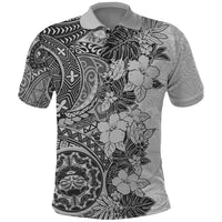 Polynesia Polo Shirt Hibiscus and Hawaiian Tribal Tattoo Retro Style Gray Color - Wonder Print Shop