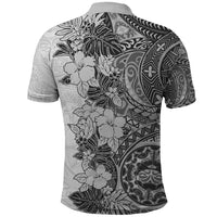 Polynesia Polo Shirt Hibiscus and Hawaiian Tribal Tattoo Retro Style Gray Color - Wonder Print Shop
