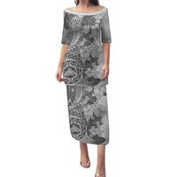 Polynesia Puletasi Hibiscus and Hawaiian Tribal Tattoo Retro Style Gray Color - Wonder Print Shop
