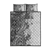 Polynesia Quilt Bed Set Hibiscus and Hawaiian Tribal Tattoo Retro Style Gray Color - Wonder Print Shop