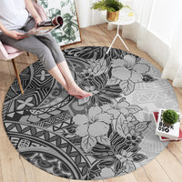 polynesia-round-carpet-hibiscus-and-hawaiian-tribal-tattoo-retro-style-gray-color