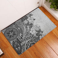 Polynesia Rubber Doormat Hibiscus and Hawaiian Tribal Tattoo Retro Style Gray Color - Wonder Print Shop