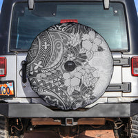 Polynesia Spare Tire Cover Hibiscus and Hawaiian Tribal Tattoo Retro Style Gray Color - Wonder Print Shop