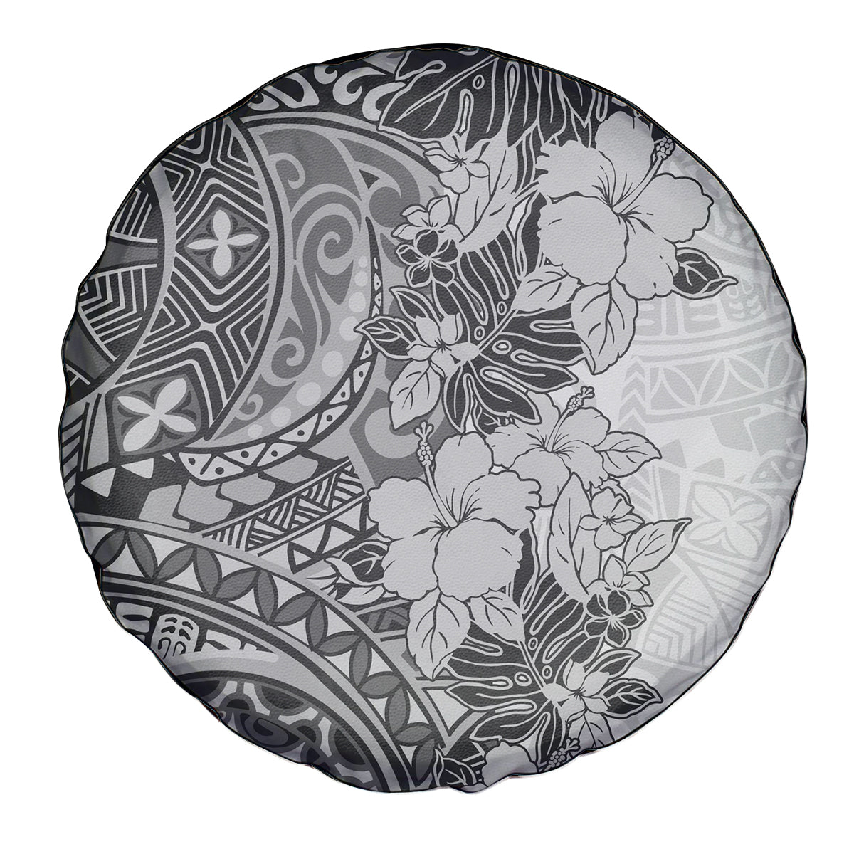 Polynesia Spare Tire Cover Hibiscus and Hawaiian Tribal Tattoo Retro Style Gray Color - Wonder Print Shop