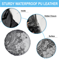 Polynesia Spare Tire Cover Hibiscus and Hawaiian Tribal Tattoo Retro Style Gray Color - Wonder Print Shop