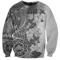 Polynesia Sweatshirt Hibiscus and Hawaiian Tribal Tattoo Retro Style Gray Color - Wonder Print Shop