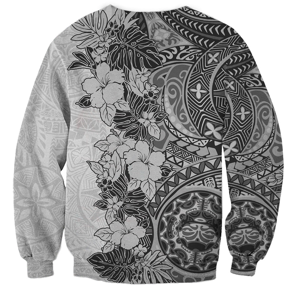 Polynesia Sweatshirt Hibiscus and Hawaiian Tribal Tattoo Retro Style Gray Color - Wonder Print Shop