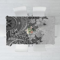 Polynesia Tablecloth Hibiscus and Hawaiian Tribal Tattoo Retro Style Gray Color - Wonder Print Shop