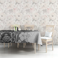 Polynesia Tablecloth Hibiscus and Hawaiian Tribal Tattoo Retro Style Gray Color - Wonder Print Shop