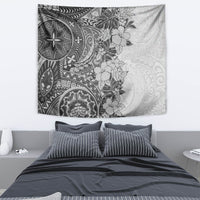 Polynesia Tapestry Hibiscus and Hawaiian Tribal Tattoo Retro Style Gray Color - Wonder Print Shop