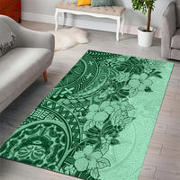 Polynesia Area Rug Hibiscus and Hawaiian Tribal Tattoo Retro Style Green Color LT9 - Wonder Print Shop