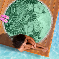 Polynesia Beach Blanket Hibiscus and Hawaiian Tribal Tattoo Retro Style Green Color LT9 - Wonder Print Shop