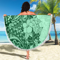 Polynesia Beach Blanket Hibiscus and Hawaiian Tribal Tattoo Retro Style Green Color LT9 - Wonder Print Shop