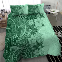 Polynesia Bedding Set Hibiscus and Hawaiian Tribal Tattoo Retro Style Green Color LT9 - Wonder Print Shop
