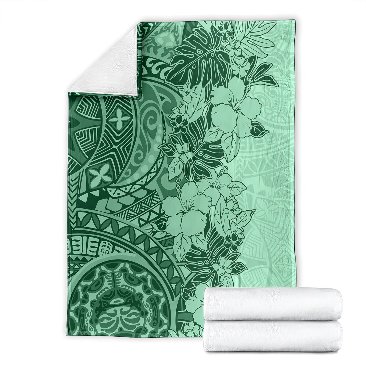polynesia-blanket-hibiscus-and-hawaiian-tribal-tattoo-retro-style-green-color