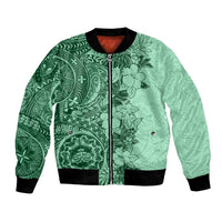 Polynesia Bomber Jacket Hibiscus and Hawaiian Tribal Tattoo Retro Style Green Color LT9 - Wonder Print Shop