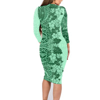 Polynesia Family Matching Long Sleeve Bodycon Dress and Hawaiian Shirt Hibiscus and Hawaiian Tribal Tattoo Retro Style Green Color LT9 - Wonder Print Shop