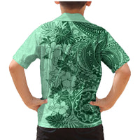 Polynesia Family Matching Mermaid Dress and Hawaiian Shirt Hibiscus and Hawaiian Tribal Tattoo Retro Style Green Color LT9 - Wonder Print Shop