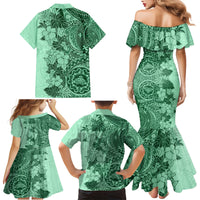 Polynesia Family Matching Mermaid Dress and Hawaiian Shirt Hibiscus and Hawaiian Tribal Tattoo Retro Style Green Color LT9 - Wonder Print Shop