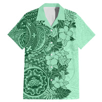 Polynesia Family Matching Mermaid Dress and Hawaiian Shirt Hibiscus and Hawaiian Tribal Tattoo Retro Style Green Color LT9 - Wonder Print Shop