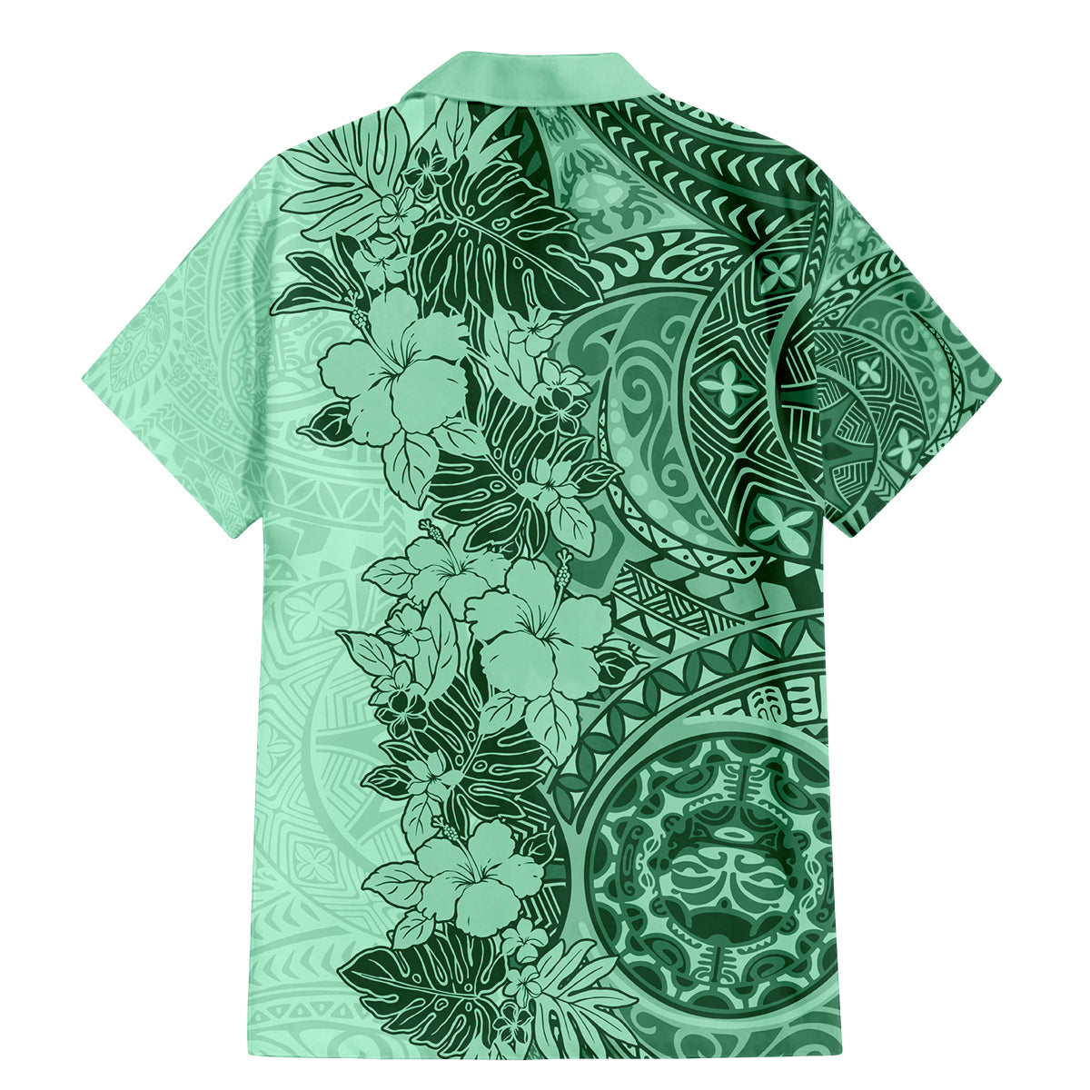 Polynesia Family Matching Mermaid Dress and Hawaiian Shirt Hibiscus and Hawaiian Tribal Tattoo Retro Style Green Color LT9 - Wonder Print Shop