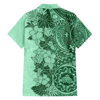 Polynesia Family Matching Puletasi Dress and Hawaiian Shirt Hibiscus and Hawaiian Tribal Tattoo Retro Style Green Color - Wonder Print Shop