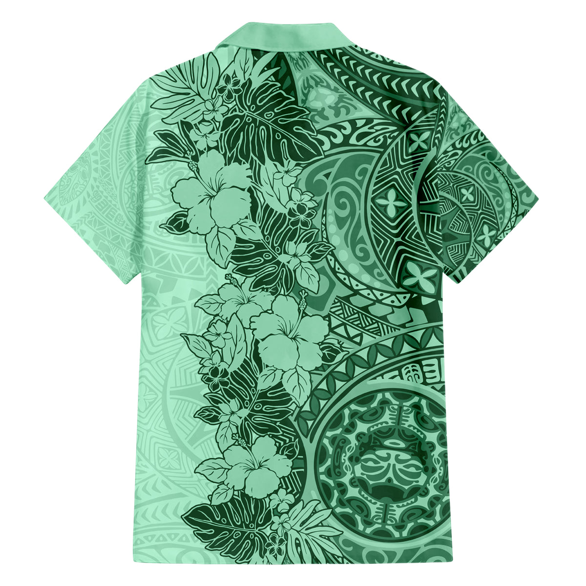Polynesia Family Matching Short Sleeve Bodycon Dress and Hawaiian Shirt Hibiscus and Hawaiian Tribal Tattoo Retro Style Green Color - Wonder Print Shop