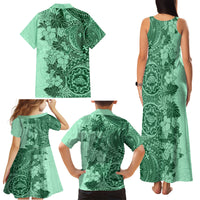 Polynesia Family Matching Tank Maxi Dress and Hawaiian Shirt Hibiscus and Hawaiian Tribal Tattoo Retro Style Green Color - Wonder Print Shop