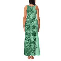 Polynesia Family Matching Tank Maxi Dress and Hawaiian Shirt Hibiscus and Hawaiian Tribal Tattoo Retro Style Green Color - Wonder Print Shop