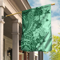 Polynesia Garden Flag Hibiscus and Hawaiian Tribal Tattoo Retro Style Green Color - Wonder Print Shop