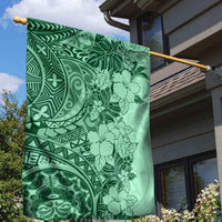 Polynesia Garden Flag Hibiscus and Hawaiian Tribal Tattoo Retro Style Green Color - Wonder Print Shop