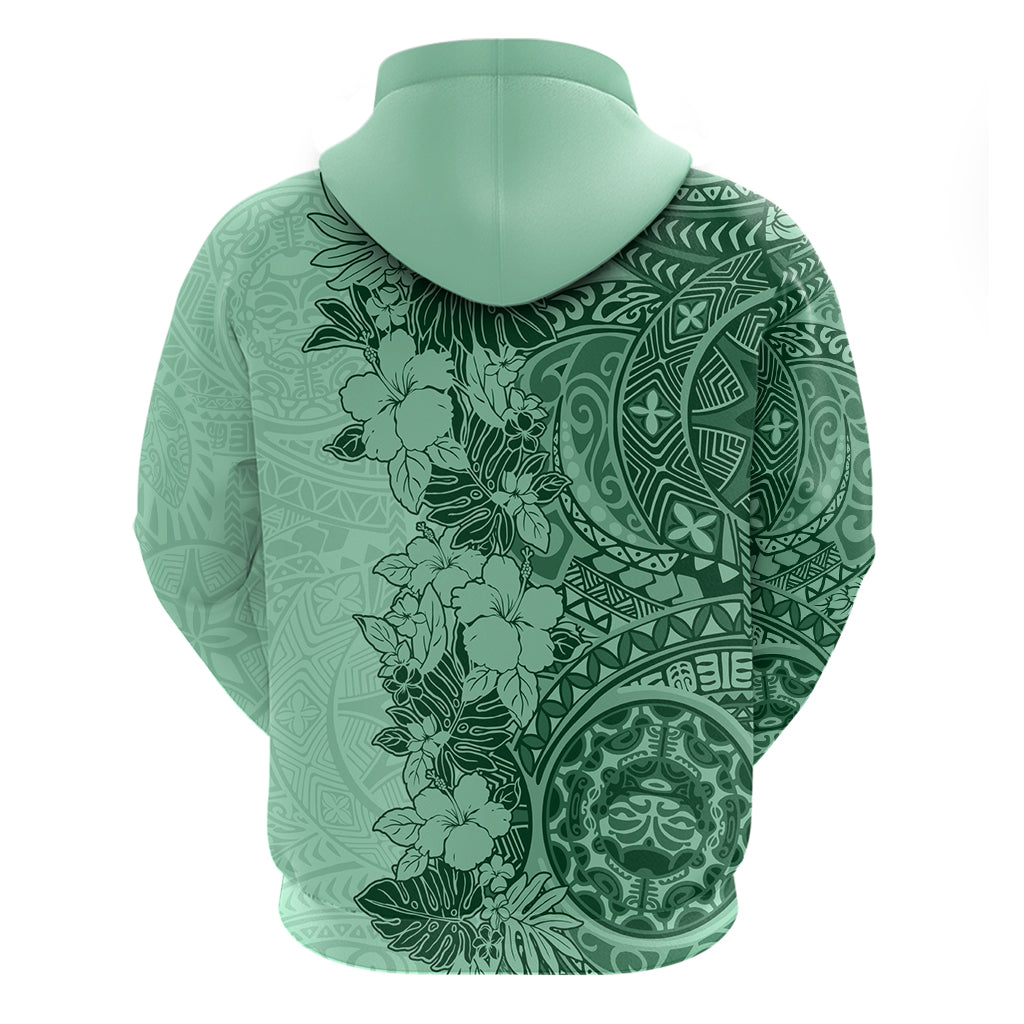 Polynesia Hoodie Hibiscus and Hawaiian Tribal Tattoo Retro Style Green Color - Wonder Print Shop