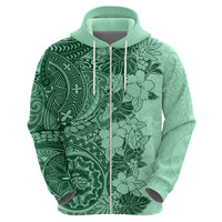 Polynesia Hoodie Hibiscus and Hawaiian Tribal Tattoo Retro Style Green Color - Wonder Print Shop