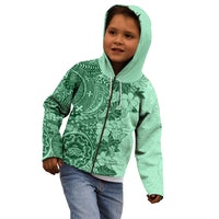 Polynesia Kid Hoodie Hibiscus and Hawaiian Tribal Tattoo Retro Style Green Color - Wonder Print Shop