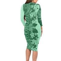 Polynesia Long Sleeve Bodycon Dress Hibiscus and Hawaiian Tribal Tattoo Retro Style Green Color - Wonder Print Shop