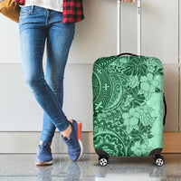 Polynesia Luggage Cover Hibiscus and Hawaiian Tribal Tattoo Retro Style Green Color - Wonder Print Shop