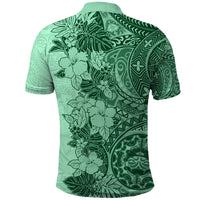 Polynesia Polo Shirt Hibiscus and Hawaiian Tribal Tattoo Retro Style Green Color - Wonder Print Shop