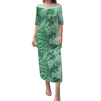 Polynesia Puletasi Hibiscus and Hawaiian Tribal Tattoo Retro Style Green Color - Wonder Print Shop